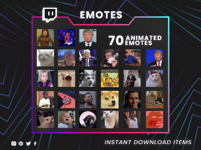 70 Cute and Funny Meme Emotes for Twitch and YouTube and Discord and Kick - GIF Instant Download Pack