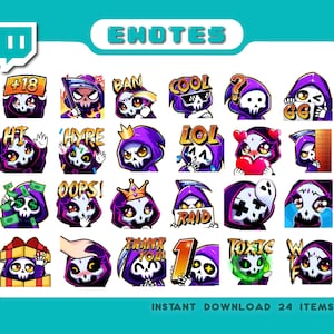 Twitch emotes, hooded emotes, reaper emotes, shinigami emotes, chibi emotes, skull emotes, Kick emotes, girl emotes, boy emotes, Discord
