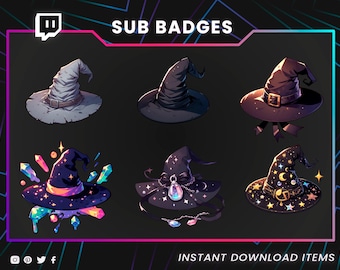 Twitch Sub Badges for Streamers / Witch Hat Bit Badges / Magical Gamer Icons / Spellcaster Pack for Twitch / Stream Overlay / Purple Black