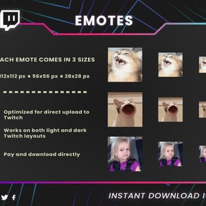 70 Cute and Funny Meme Emotes for Twitch and YouTube and Discord and Kick - GIF Instant Download Pack image 5