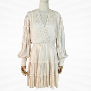 Vintage Ulla Johnson Satin-Kleid, Boho Rüschen Midi, Größe 8