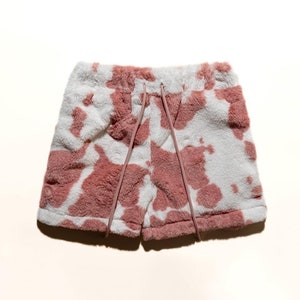 Animal Print Fuzzy Fur Shorts, Shepra, Minky, Cozy Soft Unisex, Trendy Animal Print Loungewear