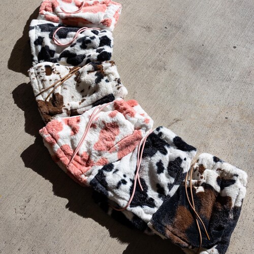 Cow Print Fuzzy Minky Shorts: Soft Plush Loungewear - Etsy