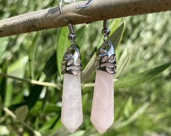 Boucles d'oreilles en Quartz Rose pour guérison, reiki, voyance, travail énergétique, chakras, oracle, soins