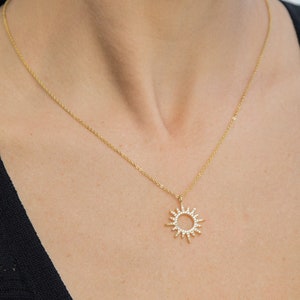Gold Sunburst Pendant Necklace, Gold Sun Necklace, Sun Pendant Necklace, Diamond Pendant Long Necklace, Unique Celestial Necklace for Women,