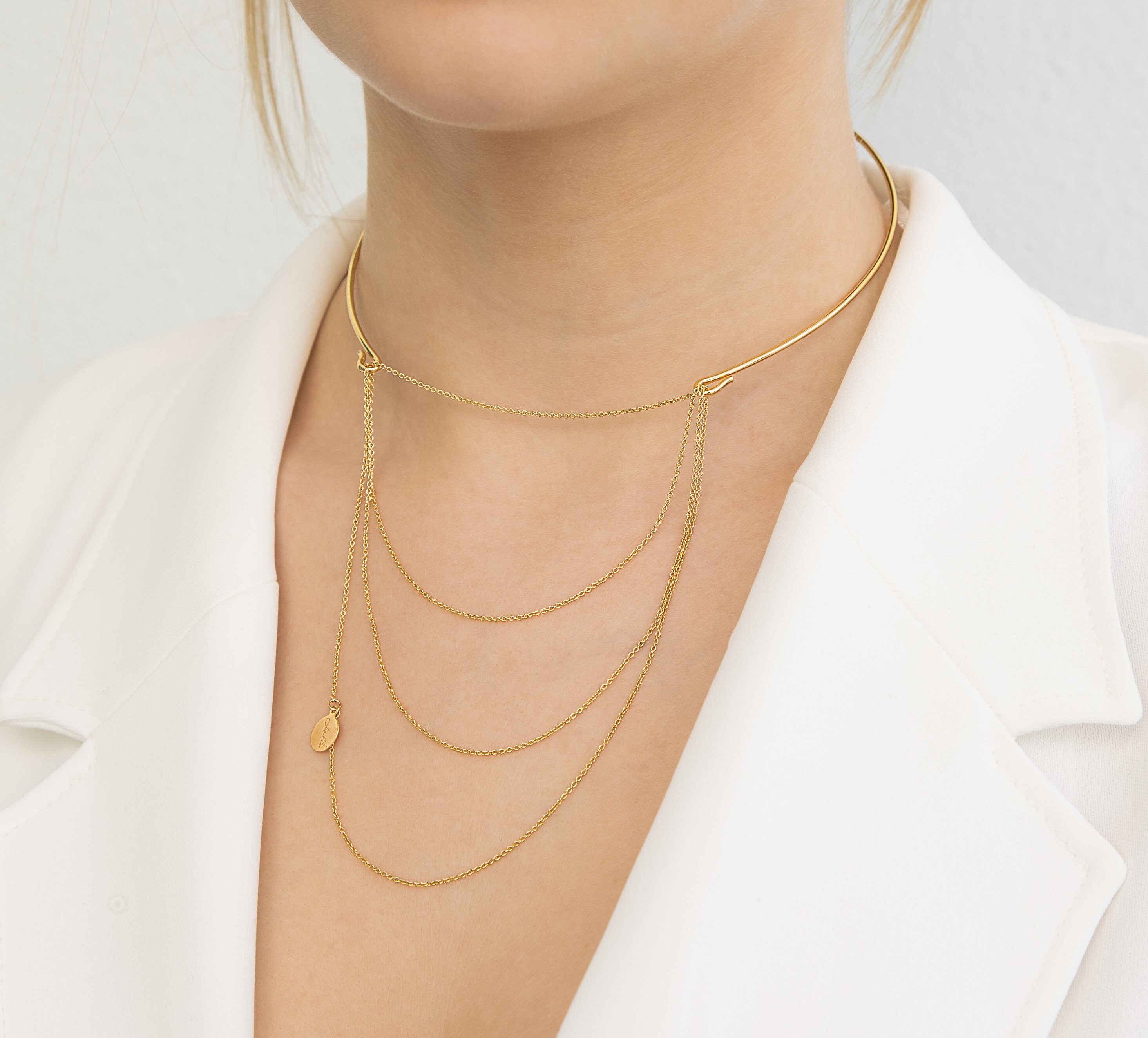 Collana Oro 14K Per Donna - Set Di 3 Collane Strati Con Pendenti CZ - Foto 10