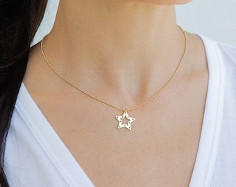 Gold Star Necklace, Delicate Necklace Gold Star, Dainty Necklace Layered Gold Choker Celestial Jewelry Gifts for Her, Valentine Gift