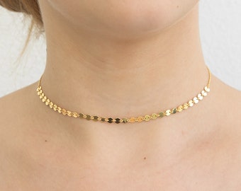 14K Gold Discs Choker, Dainty Necklace, Minimalist Choker Collar necklace, Handmade Jewelry, Necklace for Women, Gift for her