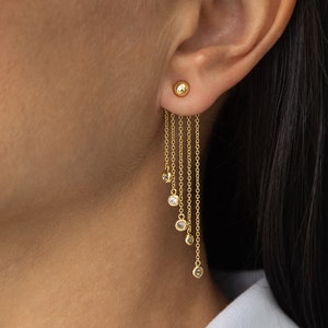 Gold Chain Long Earrings, Dangle Drop Earrings, Fringe Earring, 18K Gold Plated Elegant Earrings for Women, Minimalist Jewelry, Gift for her
