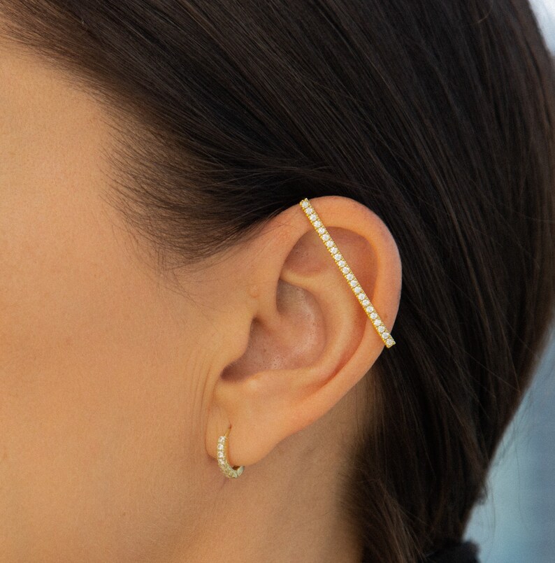 Gold Cartilage Ear Cuff, Diamond Ear Wrap for Women, 14K Gold Ear Cuff, Handmade, Minimalist Earrings, Gold Ear Jacket Gift for Her image 6