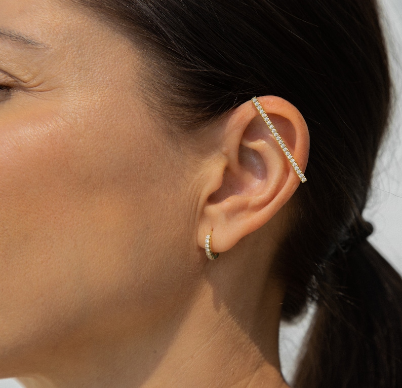 Gold Cartilage Ear Cuff, Diamond Ear Wrap for Women, 14K Gold Ear Cuff, Handmade, Minimalist Earrings, Gold Ear Jacket Gift for Her image 1
