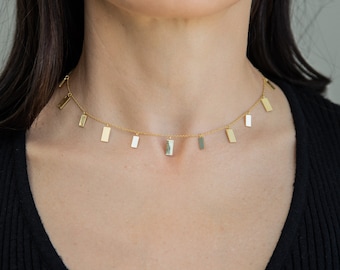 14K Gold Necklace, Unique, Trendy Gold Chain Necklace, Gold Bar Statement Necklace for Women, Minimalist, Handmade, Layered Necklace for Her