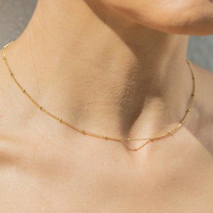 Gold Chain Necklace, Beaded Necklace, Beaded Chain, Satellite Necklace, Handmade, Delicate Necklace,Minimalist Necklace,Gift for her