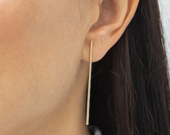 Gold Long Linked Bar Drop Earrings, Vertical Bar Drop Earrings, Dainty Tiny Bar Dangle Earrings, Minimalist Earrings, Gift For Her