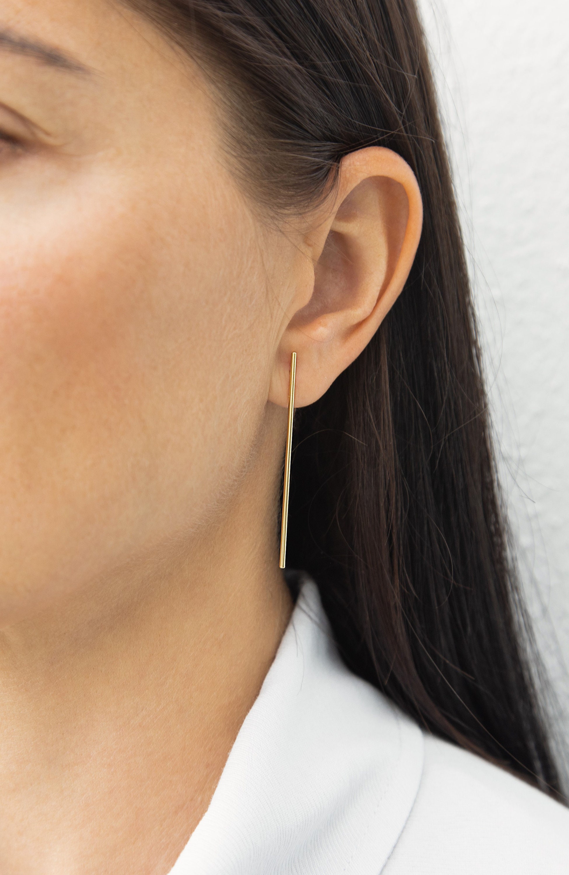 Gold Long Linked Bar Drop Earrings, Vertical Bar Drop