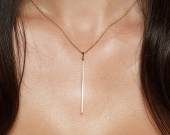 Vertical Bar Pendant Necklace, Dainty Necklace, 14K Gold Plated Chain Necklace, Minimalist Jewelry, Solid Gold Necklace, Gift for Her