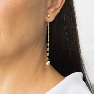 Gold Plated Ball Drop Earrings, Gold Ball Earrings, Long Dangle Earrings, Modern Earrings for Women, Minimalist Unique EarringsGift for her image 1