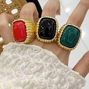 Irregular Textured Stone Ring for Women | Chunky Vintage Square Design | Gold Color Geometric Ring