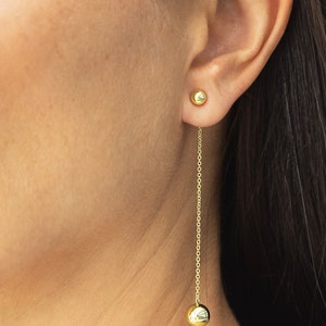 Gold Plated Ball Drop Earrings, Gold Ball Earrings, Long Dangle Earrings, Modern Earrings for Women, Minimalist Unique EarringsGift for her image 2
