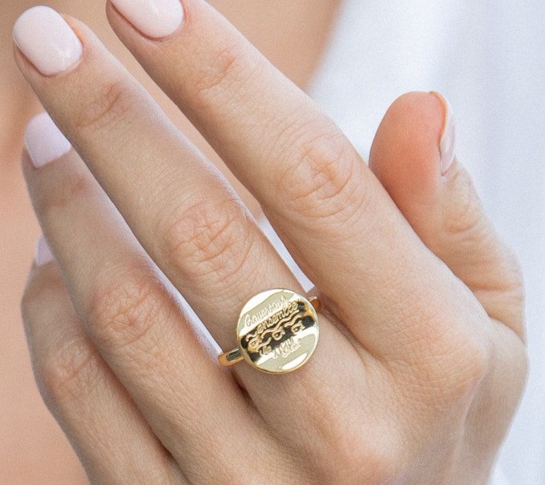 Gold Disk Round Ring For Women, Coine ring, Dainty Gold Round Ring, Minimalist Gold Ring For Soulmate, Valentine Gift for her image 5