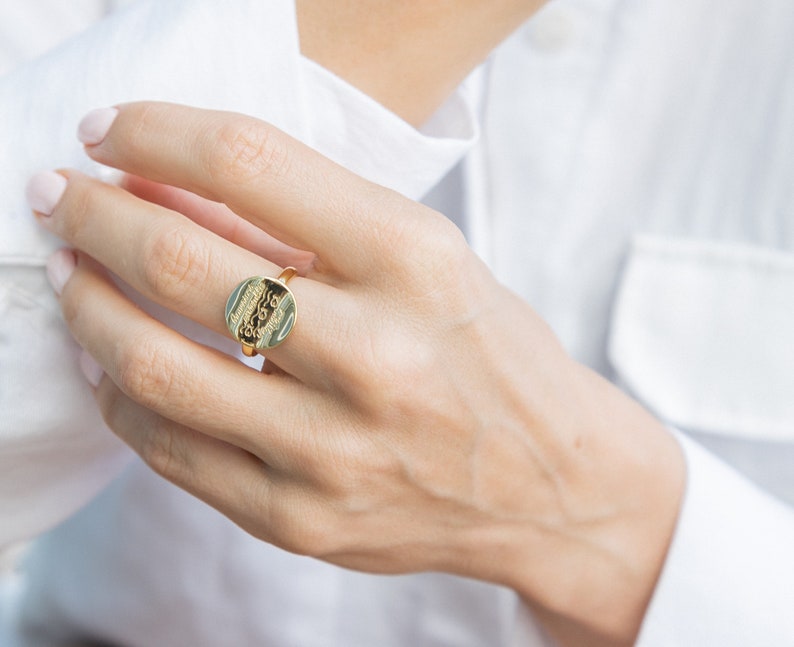 Gold Disk Round Ring For Women, Coine ring, Dainty Gold Round Ring, Minimalist Gold Ring For Soulmate, Valentine Gift for her image 9