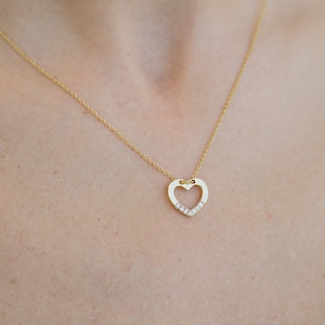 Heart-Shaped Pendant Necklace, Gold Pendant with Diamonds, 14K Gold Chain Necklace, Solid Gold Necklace for Women, Handmade Gift for her