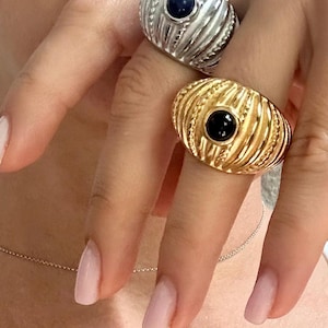18K Gold Plated Chunky Dome Ring for Women | Bold Statement Waterproof Ring | Stainless Steel Luxury Open Band | Gift For Her