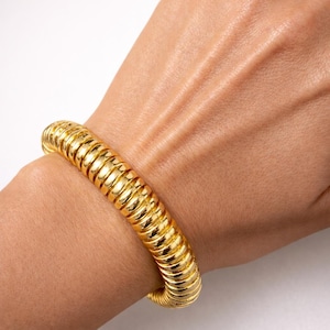 Chunky Geometric Gold Cuff Bracelet, Modern Statement Bangle Bracelet