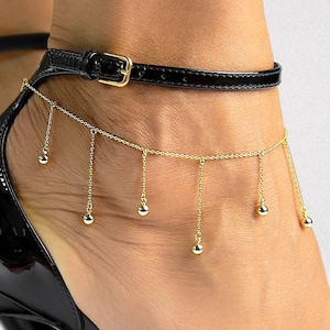 14K Gold Filled Anklet for Women, Handmade Resizable Round beaded Gold Chain Anklet, Ankle Bracelet Gold, Dainty Anklet, Gift for Her
