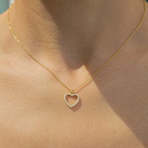 Heart Shaped Pendant Necklace, Diamond Gemstone Necklace, 14K Gold Pendant Women Necklace, Unique Chain Necklace for Women, Gift for her