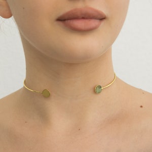 Minimalist 14K Gold Neck Cuff, Gold Choker Necklace, Fine Jewelry  Gold Collar Necklace, Smooth Circle Disc Shape, Gift for Her
