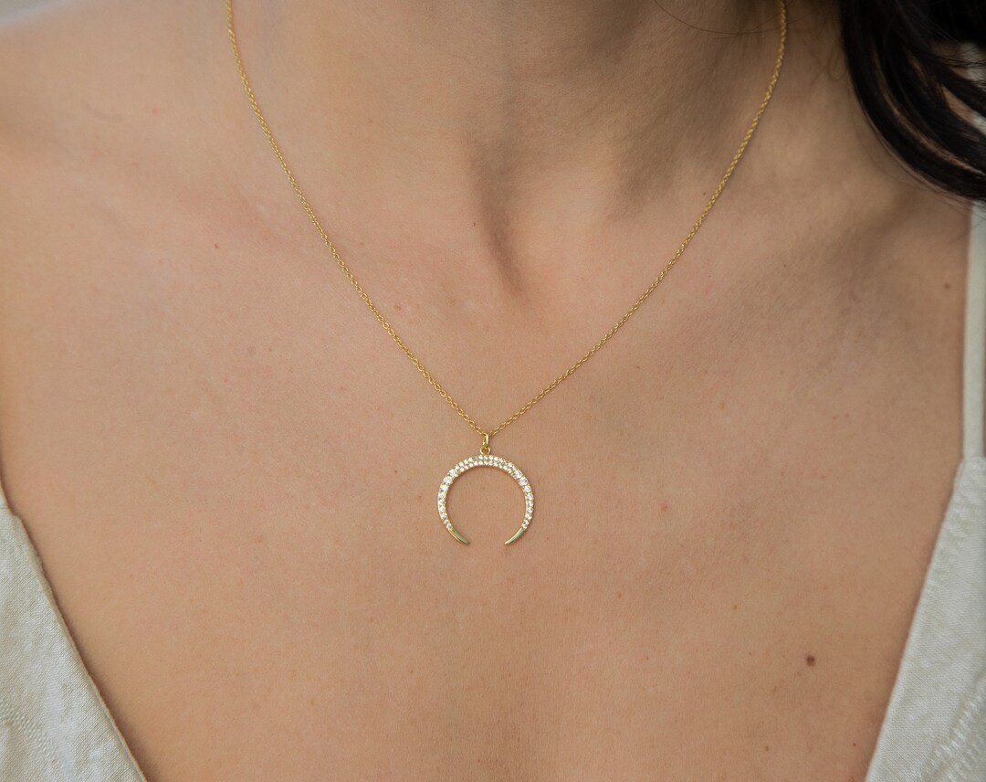 Moon Pendant Necklace, Gold Charm Necklace, Diamond Pendant Chain