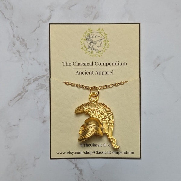 Ancient Greek Warrior Spartan Helmet Necklace | 24k Matte Gold | Jewellery