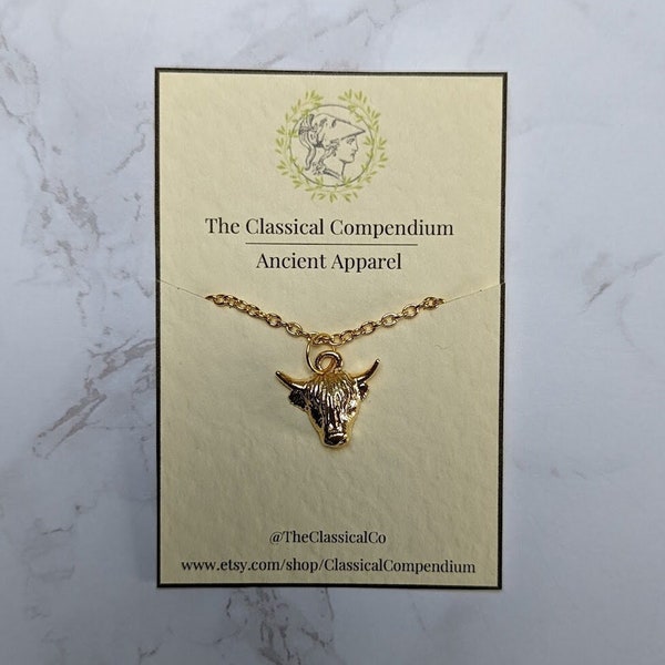 Minotaur Head Ancient Greek Charm Necklace | Mythology | 24K Gold Plated | Jewellery