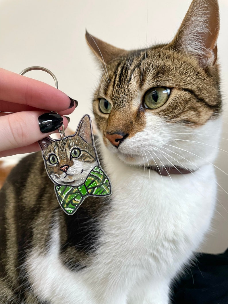 Custom Pet Keyring Custom Pet Gift Cat Drawing Dog Drawing Personalised Pet Animal Keyring Portrait Pet Keychain image 1