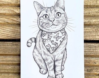 Custom Fineliner Pet Portrait | Pet Gift | Dog Portrait | Cat Portrait | Pet Memorial | Pet Portrait | Pet Drawing | Pet Illustration