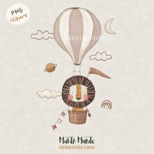 Lion hot air balloon clipart, heat transfer clipart, png iron transfer design, sublimation file for fabric, commercial use, non exclusive