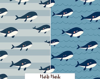 Blue Whales Seamless Pattern, Children's Fabric, Commercial License (Digital Download)