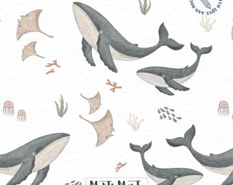 Whales and Manta Ray Nautical Fabric Pattern (Digital Download)