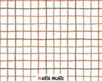 Cozy Cottage Check Lines Fabric Pattern: Minimal rustic plaid (Commercial Use)