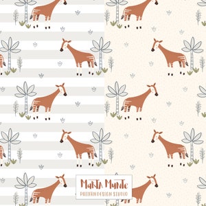 Deux conceptions de motifs sans soudure d’okapi pour un usage commercial, conception de surface animale non exclusive, motif de répétition sans couture pour tissu