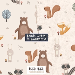 Forest Animals Seamless Pattern: Kids Fabric Design (Digital Download)