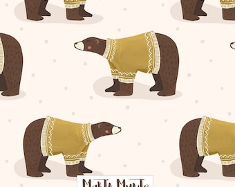 Bear with sweater in winter, Commercial Use, repeat pattern, surface design,  Commercial Licence for fabric, non-exclusive pattern design