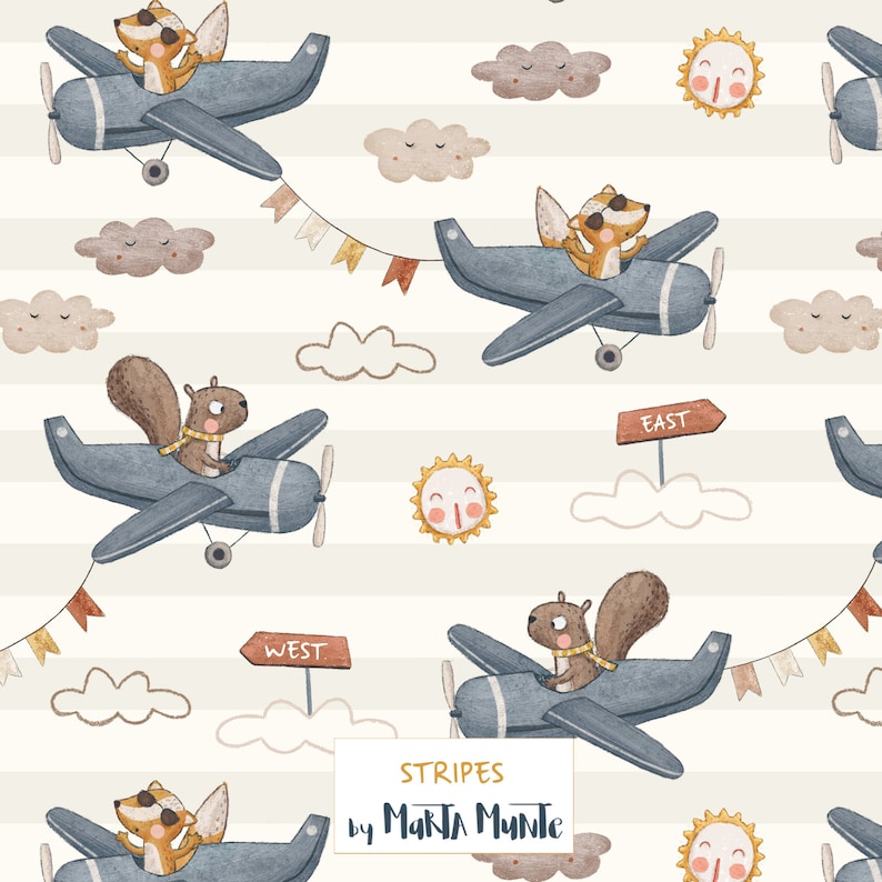 Non Exclusive Squirrel and Fox in a Plane Surface Design, Seamless ...