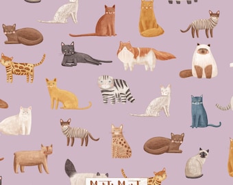 Cat Breeds Fabric Pattern, Purple Kitten Repeat Tile (Digital File)