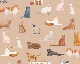 Cat Breeds Seamless Pattern, Toffee Caramel Fabric Print (Digital File)