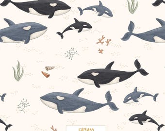 Killer Whale Fabric, Cream Orca Repeat Pattern (Digital Download)