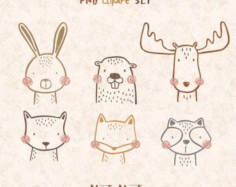 Forest Animals Clipart Set: Rabbit, Fox, Moose (PNG Digital File)