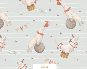 Seal Circus Pattern, Pale Blue Animal Repeat Design (Digital Download)