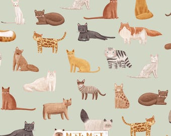 Cat Breeds Sage Seamless Pattern, Kitten Repeat Tile (Digital File)